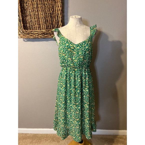 Jessica Simpson Dress L Large Green Floral Stretch Summer Washable - Picture 2 of 9